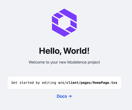 Modelence new project home page